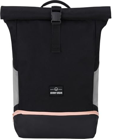 Johnny Urban Rucksack Herren & Damen Schwarz - Allen Large - Rolltop Backpack Groß für Fahrrad, Arbeit, Uni - Laptop Tagesrucksack mit Schuhfach - Wasserabweisend