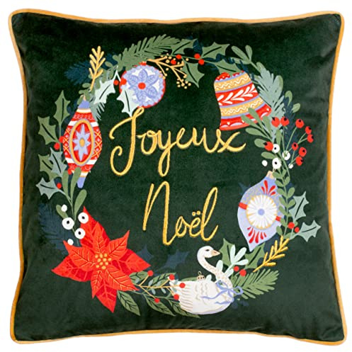 furn. Deck The Halls Joyeux Noel Cushion Cover,Pine Green,43 x 43cm