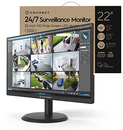 Amcrest Moniteur vidéo de surveillance 24/7 66 cm (22) PC Ordinateur NVR/DVR Moniteur 1080p FHD 60 Hz avec HDMI VGA, Micro Bezel Design, W-LED pour bureau à domicile, moniteur, double haut-parleurs
