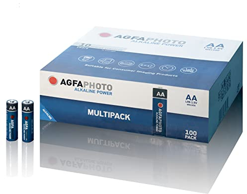 AGFAPHOTO Batterie alcaline 1,5 Volt | Batterie Mignon AA 100 pezzi | Batteria più potente per uso professionale | Batterie AA versatili per vari dispositivi elettronici