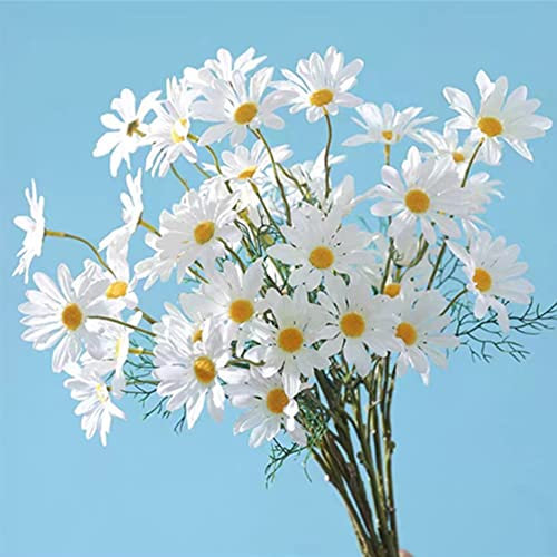 OUKEYI Lot de 12 Marguerites artificielles en Soie résistantes aux UV avec tiges, arbustes, Plantes pour la Maison, Le Jardin (Blanc)