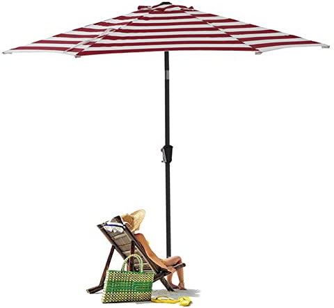 GHARAZ 2,7m/8,7ft Rot-weiß Streifen Sonnenschirm, Kippbarer Gartenschirm mit Handkurbel, Marktschirm, Sonnenschutz,für Terrasse, Strand, Balkon