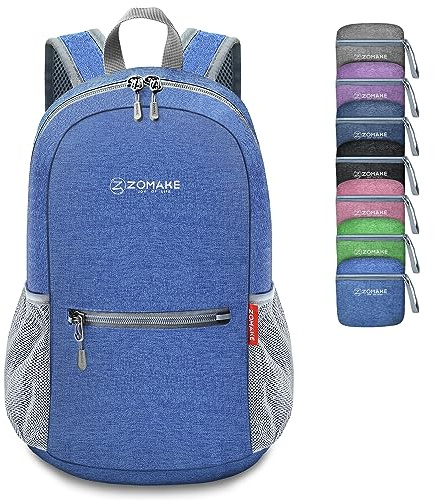 ZOMAKE Lightweight Foldable Backpack, Packable Rucksack Folding Small Back Pack 10L Foldaway Ultralight Daypack Collapsible for Women Men Travel Hiking Walking (Dark Blue)