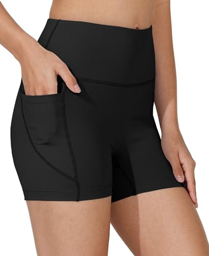 WIILIT - Bañador para mujer (3/6, UPF50, cintura alta, control de tummy, secado rápido, con bolsillos interiores), Negro 3 Pulgadas, L