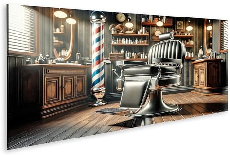 islandburner Cuadro sobre lienzo barbero tienda peluquería decoración con una silla de peluquería clásica tapizada en el centro cuadros cuadros murales póster