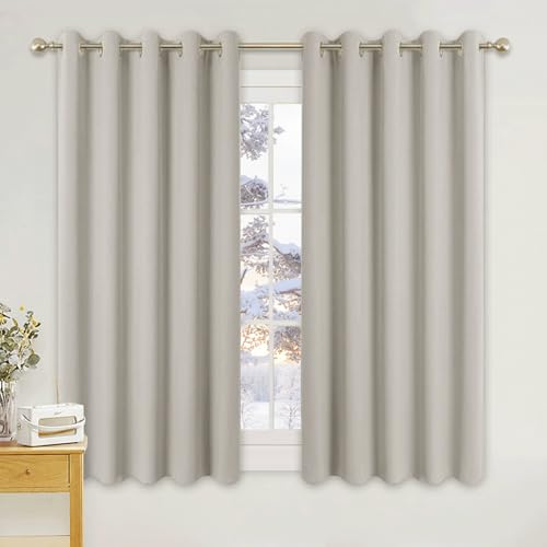 PONY DANCE Blackout Eyelet Curtains, Natural, 2 Panels, 66 x 54 Inch | Thermal Insulated 54 Inch Drop Wide Curtains for Bedroom, Energy Saving & Room Darkening Drapes for Living Room