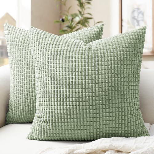 Softalker Sofa Kissenbezüge grün 45x45 Cord 2er Set flauschig und weich Kissenhüllen Sofakissen Couchkissen Dekokissen Zierkissen Deko für Wohnzimmer Schlafzimmer Couch Frühling Garten Outdoor Balkon