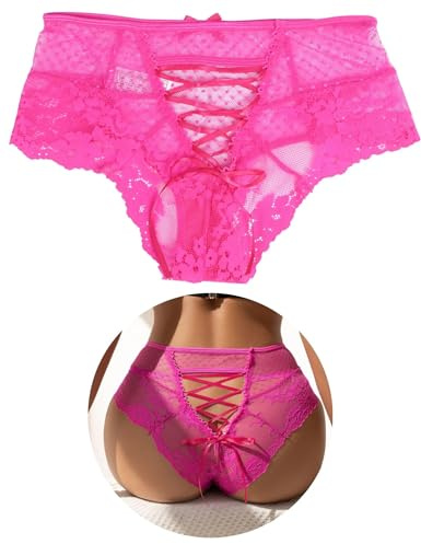 ohyeahlady French Knickers for Women UK 10-24, Plus Size Lace Underwear | Hollow Out Sexy Panties,Adjustable Criss-Cross,Breathable Cotton Crotch, Soft Stretch Brazilian Briefs,High-Waisted,Curvy