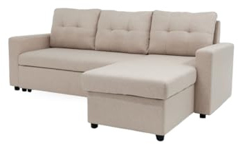 SWEET SOFA® Sofá Cama Chaise Longue 230 x 148 x 90 cm de 3 Plazas CLONY II - Sofá con Asientos Deslizantes, Tapizado en Tela en Beige