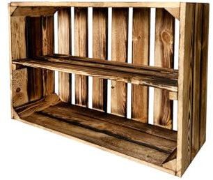 Caisse à fruits avec planche centrale - Bois - Vin - Pommes - Commode - Étagère flammée - 60 x 40 x 20 cm