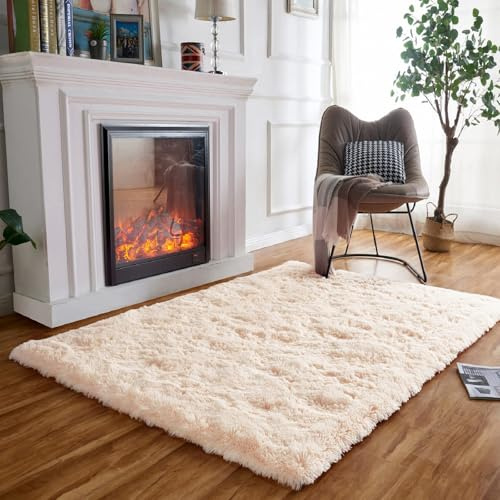 Obundi Beige Hochflorteppich 80x120cm Waschbarer Teppiche Flauschig