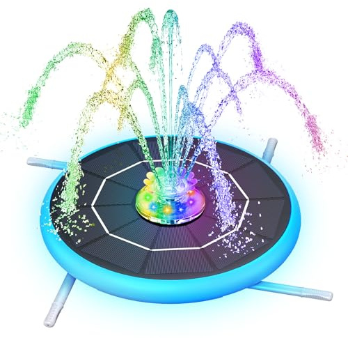 AISITIN 6.5W Solar Water Fountain with 7 LED Colour Lights,Solar Fountain Pump with 3000mAh Battery 8 Nozzles 4 Fixers, Solar Fountains Water Feature for Garden,Pond,Birdbath and Pool