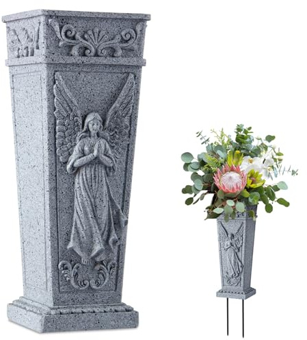 Cemetery Flowers Vase with Spike, Memorial Grave Vase Resin Flowers Holder for Headstone, Grave, Cemetery, Garden, Lawn, Yard Decorations (1pc, Grey)