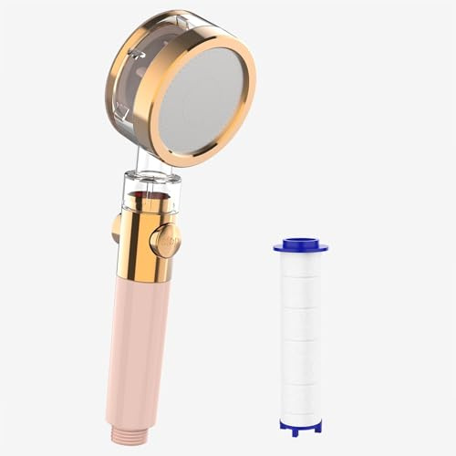 HONBOO Duschkopf mit Filter, Hochdruck Duschbrause mit massage, Farbige Duschkopf mit stoppfunktion, Mikroduschkopf, Hautfreundlicher Handbrause für Frauen, Rosa