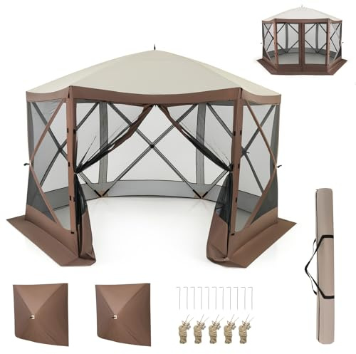 HOMASIS Carpa Plegable 3,5 x 2,5 M, Pop-up Impermeable Camping Cenador，con 6 Paredes de Red y 2 Paredes Laterales, Gazebo para Exterior Jardín, Playa, Fiesta con Bolsa de Transporte