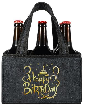 Senken 6 Bottles Felt Beer Gift Bag, Birthday Bottle Carrier for Men | Felt beer gift bag, removable dividers, foldable, delicate birthday print, premium gifts for men for birthday celebrations