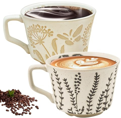 PORFOYO Tazza In CeramicaS,Set Da 2 Tazze Da Caffè Senza,Tazze In Ceramica,Tazze Da Caffè In Ceramica Per Caffè,Tè,Cappuccino,Latte,Cacao,Lavabile In Lavastoviglie,Tazza In Porcellana