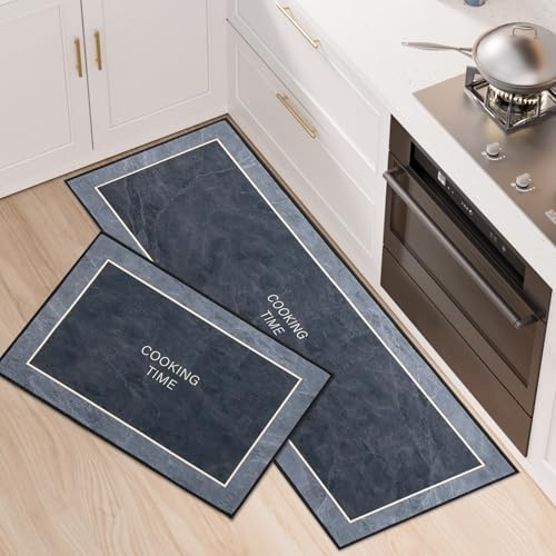 BWBIKE Juego de Alfombras de Cocina de 2 Piezas, Antideslizante Antideslizante Confort Acolchado y Lavable a Máquina, Alfombra de Piso Absorbente Resistente a Las Manchas Junto al Fregadero
