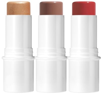 SSKHE Makeup Stick Kit – Highlighter Makeup, Contour, Bronzer & Blush Stick Trio, Crema Viso Contour, Lunga Tenuta, Portatile, Adatto a tutti i Tonalità, Uso quotidiano e Feste