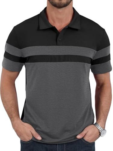 Remxi Mens Polo Shirts Short Sleeve Contrast Color T Shirt Lightweight Casual Striped Golf Shirts