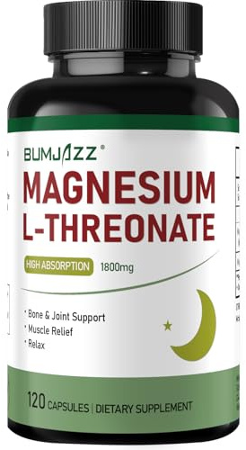 Magnesium L-treonatkapslar 1800mg tillskott - 120 styck kapslar - Hög absorption biotillgänglig form för vila och stöd för kognitiv funktion