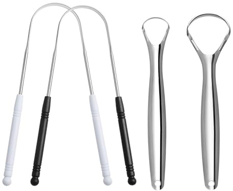 2 Pièces Gratte Langues en Acier Inoxydable, Nettoyage De la Bouche Inoxydable Grattoir Cuivre Mauvaise Haleine Tongue Scraper Pour Hommes et Femmes Brosse Nettoyeur d'hygiène Buccale (Noir, Blanc)