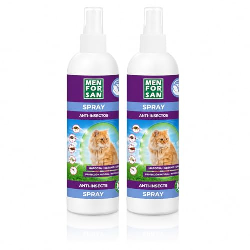 Menforsan - Pack 2 Unidades - Spray Anti-Insectos con Margosa, Geraniol y Lavandino Gatos - 500 ml en Total