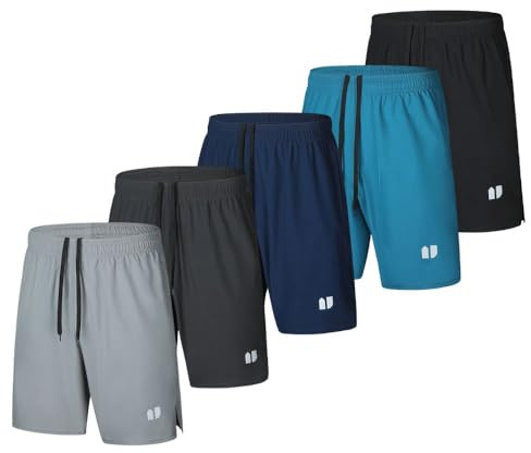 Bsrpolry 5 Pack Men's Running Shorts Gym Shorts Quick Dry for Jogger, Men's Athletic Shorts with Pockets and Elastic Waistband Black,Blue,Navy,Dark Gray,Light Gray M