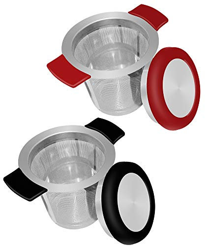 18/8 malla de acero inoxidable infusor de té colador de té con tamaño perfecto, doble asa y gran capacidad, SourceTon se cuelga en teteras, tazas, tazas para té empapado con tapa, paquete de 2 juegos