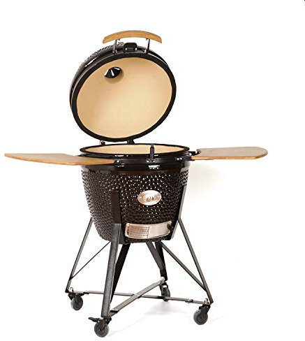 YNNI KAMADO TQ0C23BL XL - Parrilla de 58,4 cm, color negro con chipfeeder, barbacoa, cerámica, huevo, ahumador, TQ0C23BL