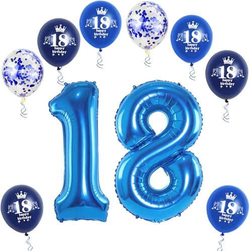 Ballon gonflable Haosell XL 18 ans, chiffre 18, bleu, Décoration d'anniversaire
