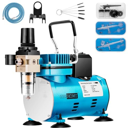 VIVOHOME Professional Airbrushing Paint System with 1/5 HP Air Compressor and 3 Paint Sprayers for Tattoo Makeup Shoes Cake Decoration Blue