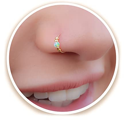 2 mm White Opal piercing Nose Hoop - Thin 14k Gold Filled Nose Ring - 24 gauge very Thin Nose Hoop Tiny Piercings