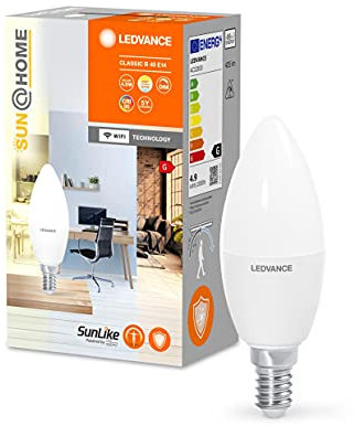 LEDVANCE SUN@HOME LED Lampe E14 4,9W ersetzt 25 W, 425 Lm, Sonnenlicht bis Kaminfeuer (2200-5000K), CRI95, SUN@HOME Smarte WIFI Leuchte per Alexa, google und App steuerbar mit Biorhythmusfunktion