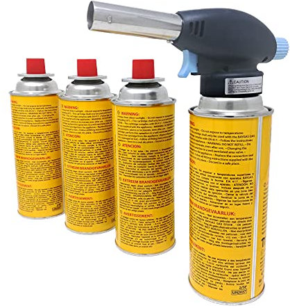 Gasbrenner inkl. 4 Gaskartuschen Bunsenbrenner Brenneraufsatz Flambiergerät Gasfackel Butan-Brenner #915