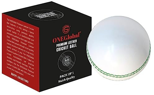 ONEGlobal Premium-Cricketball aus Leder, 100 % handgefertigt, 156 g, 4-teilige Konstruktion, ideal für Spiele und Übungen, 1 Stück, Weiß