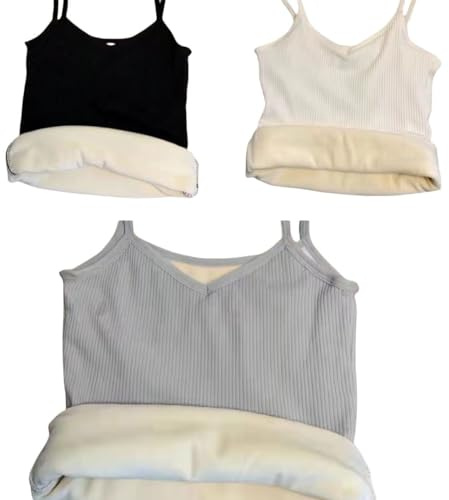 CuLtP 3 Pièces Débardeur Cami sous-Vêtements Doublé en Polaire pour Femmes, Débardeur Cami Doublé en Polaire sans Manches Thermique pour Femme, Noir, Blanc, Gris, M