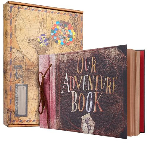 Our Adventure Book Scrapbook Photo Album,11.6x7.5 Inches 80 Pages Up Scrapbook Photo Album 3D Embossed Words Hard Cover Memory Books for Mother's Day Anniversary,Valentine's Day Gifts（B）