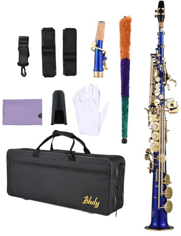 Btuty bb B Saxophone en laiton laqué doré Soprano Saxophone avec pinceau de nettoyage, chiffon, gants, sangle rembourrée, étui
