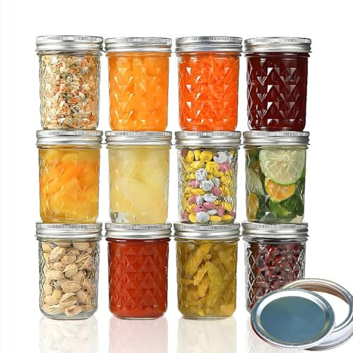 YBCPACK 12 Stück Mason Jars Glas mit Deckel 250ml, Einmachgläser mit Schraubdeckel, Kleine Marmeladengläser mit Etiketten und Stift für Marmelade, Joghurt, Honig und Meal Prep