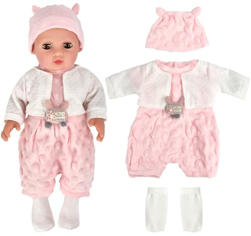 Ropa para Muñecas, Ropa para Muñecas Bebés, Ropa de Muñecas, Apto para Muñecas de 43 a 48 cm, Sombrero, Abrigo, Body de Manga Corta para Bebé y Calcetines
