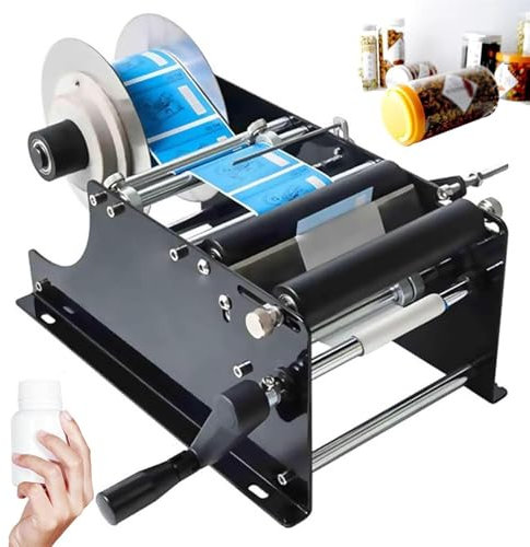 Manuell Rund Flasketikettapplikator, Etiketteringsmaskin För Flasketikett Med Handtagsdesign, 75 Mm Etikett Inre Diameter Och Justerbar Pappersfack, 15-120 Mm Flaskdiameter, För Glas, Plast