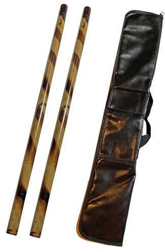 TEKKA BUDO 2er Set Escrima Stock Brandmuster mit Waffentasche - 65 cm Rattan Trainingsstick Brennmuster Spirale - Holz Kurzstock Arnis Kali Kampfsport
