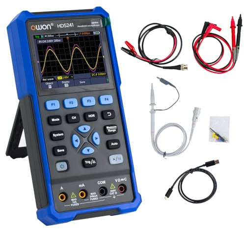 OWON HDS241 Oscilloscopio portatile a canale singolo,3 in 1 larghezza di banda 40MHz,multimetri a 1 canale,24000 conteggi con USB tipo C (oscilloscopio+multimetro+generatore da 100kHz)