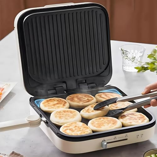 Sartén eléctrica de 1600 W, sartén eléctrica multifuncional de doble cara, con dos bandejas para hornear extraíbles, control de temperatura individual, tortilla eléctrica, para freír/asar/asar/saltear