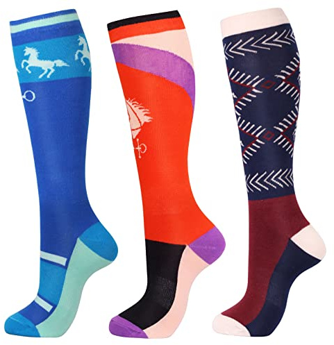 Harrison Howard Lot de 3 paires de chaussettes de haute qualité pour l'équitation et les bottes hautes, chaussettes hautes pour femmes, L