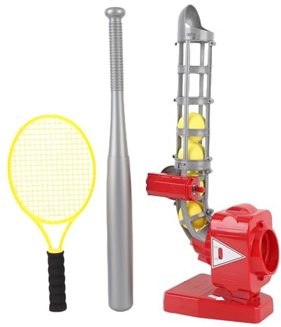 CHICIRIS Machine de Tangage de Baseball Automatique Set avec Batte de Baseball, Raquette de Tennis pour Le Jeu de Sports en Plein Air des Filles pour Garçons, Améliore la diversité (Rouge)
