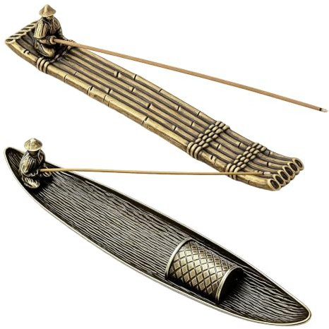 XoeLLe 2PCS Incense Holder Metal Incense Stick Holders 8.27 Inch | Mindfulness Gifts Fishing Boat Design Durable Heat-Resistant for Meditation Room Yoga Home Decoration Housewarming Gifts