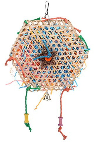 Fdit Juguete De Aves Bambú Natural Juguete para Loro Interactivo Mordedura De Masticar Tiras De Papel Jaula Divertida Colgando Juguetes De Oscilación con Pequeña Campana para Pájaros
