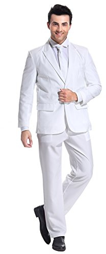 Traje de Fiesta para Hombre, Color sólido, Traje de Ocio para Fiesta de Halloween con Corbata y Pantalones Blanco XXL